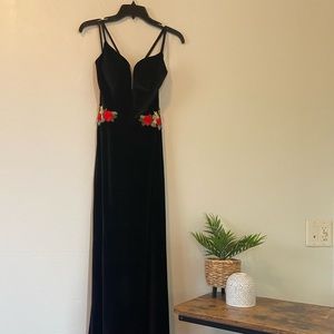 Black velvet evening gown